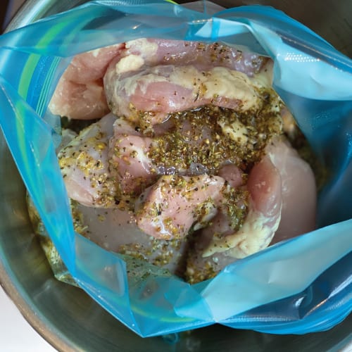 Chicken covered with marinade